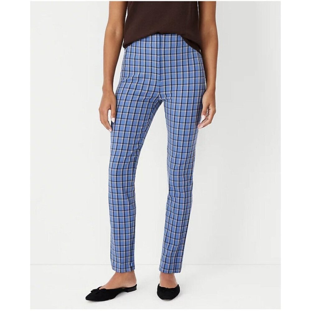 ANN TAYLOR Size 0 The Plaid Audrey Pants Bi-Stretch Blue Checkered
